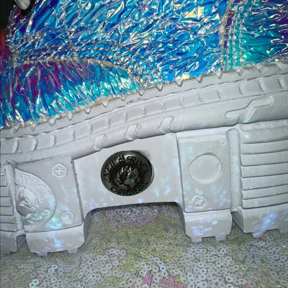 New Rock Dolls Kill Holographic M-WALL005-V44 Platform Boots Iridescent Festival - Picture 7 of 9